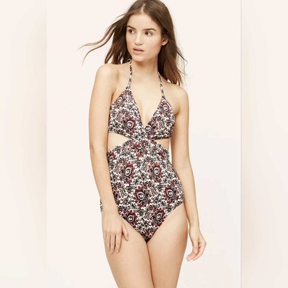 LOFT Paisley Print Cut Out One Piece Swimsuit Women's Size 14